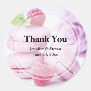 Pink Macarons & Red Raspberries Wedding Thank You Classic Round Sticker