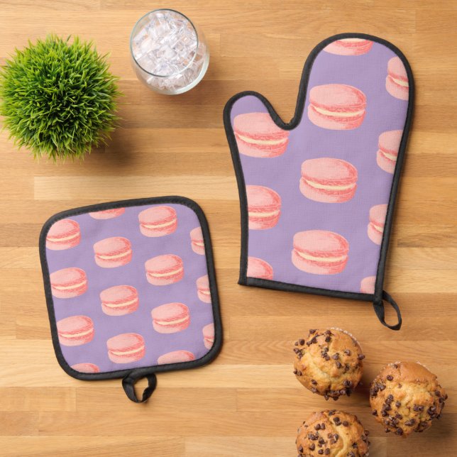 Pink Macaroons Oven Mitt & Pot Holder Set (Top Down)
