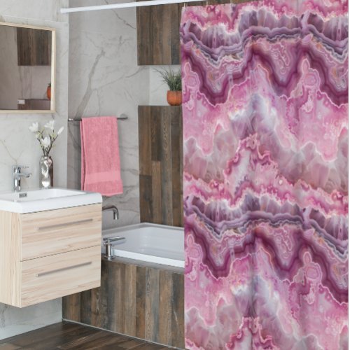 Pink Macro Agate Stone look Shower Curtain