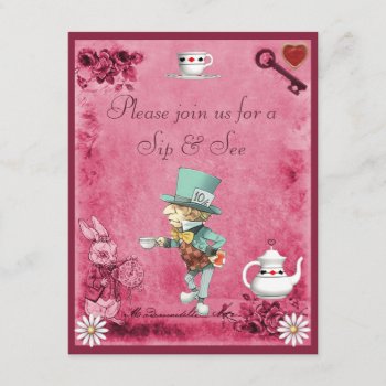 Pink Mad Hatter Sip & See Baby Shower Invitation by GroovyGraphics at Zazzle