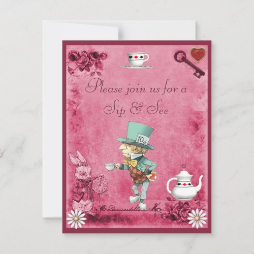 Pink Mad Hatter Sip  See Baby Shower Invitation