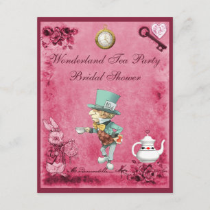 Pink Mad Hatter Wonderland Tea Party Bridal Shower Invitation