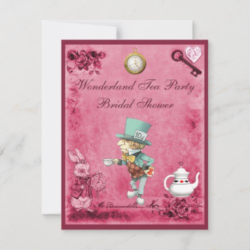 Pink Mad Hatter Wonderland Tea Party Bridal Shower Custom Announcement