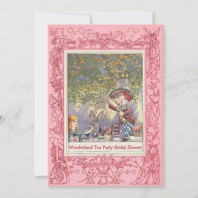 Pink Mad Hatter's Tea Party Bridal Shower Invitation (Front)