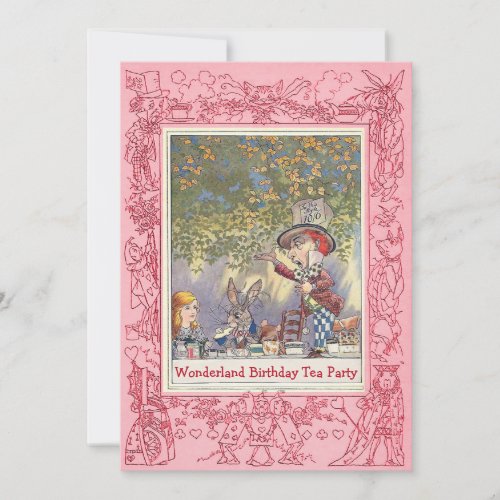 Pink Mad Hatters Wonderland Birthday Tea Party Invitation