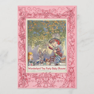 Pink Mad Hatter's Wonderland Tea Party Baby Shower Invitation