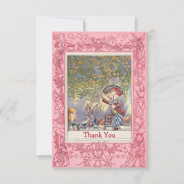 Pink Mad Hatter's Wonderland Tea Party Thank You (Front)