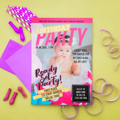Pink Magazine Cover Look  Kids Birthday Party Invitation