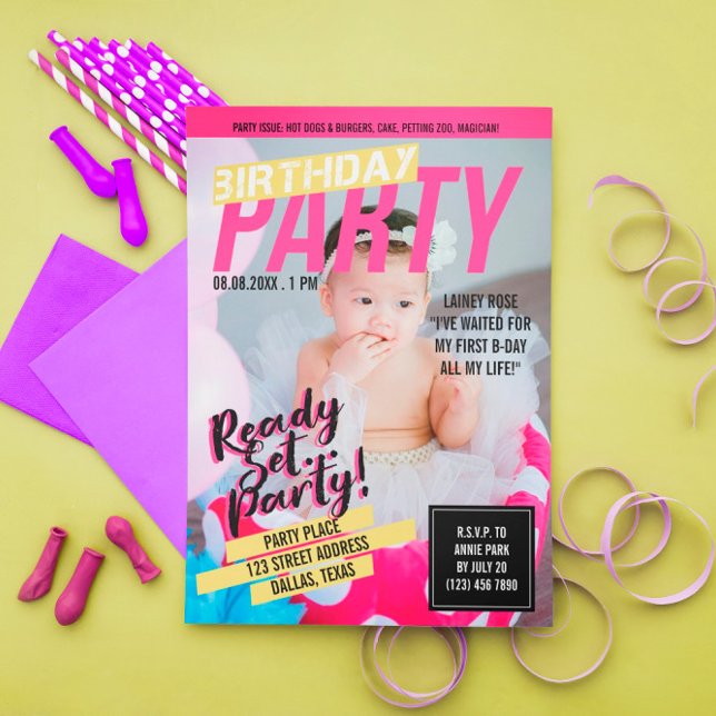 Pink Magazine Cover Look | Kids Birthday Party Invitation (Creator Uploaded)
