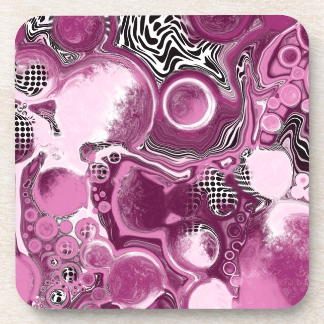 Pink, Magenta and Black Fluid Art Pour Painting   Beverage Coaster (Front)