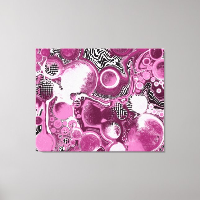 Pink, Magenta and Black Fluid Art Pour Painting  Canvas Print (Front)