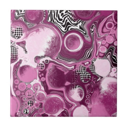 Pink Magenta and Black Fluid Art Pour Painting Ceramic Tile