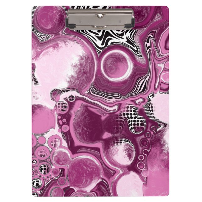 Pink, Magenta and Black Fluid Art Pour Painting   Clipboard (Front)