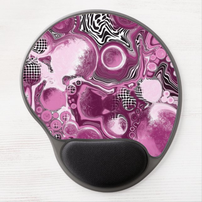 Pink, Magenta and Black Fluid Art Pour Painting   Gel Mouse Pad (Front)