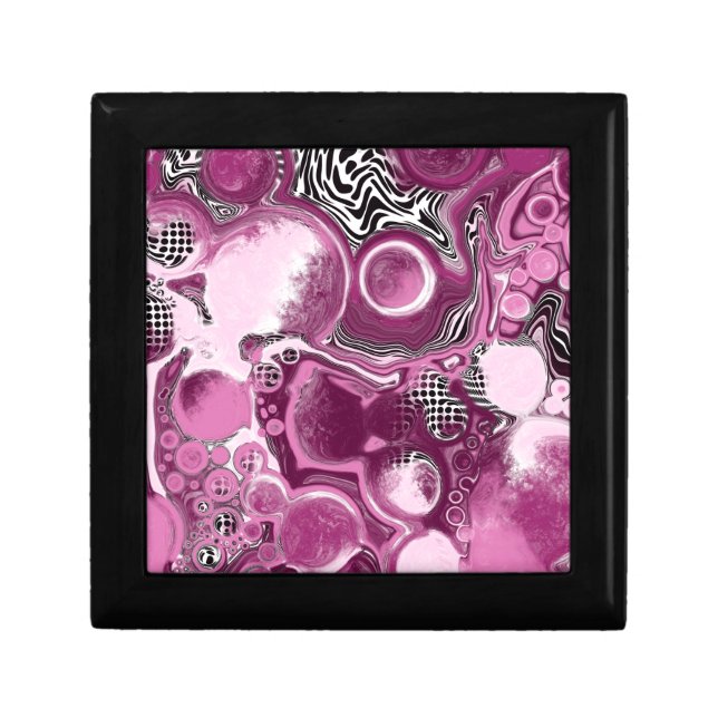 Pink, Magenta and Black Fluid Art Pour Painting Gift Box (Front)