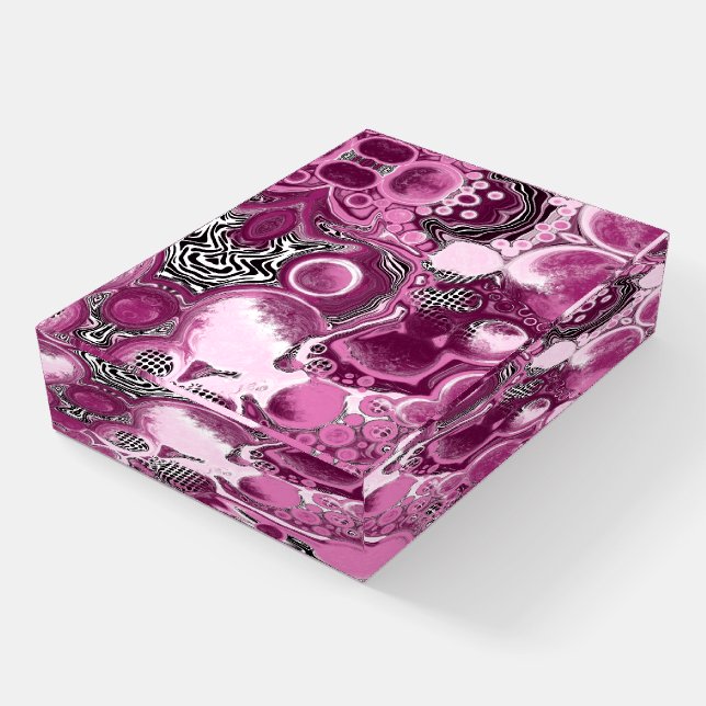 Pink, Magenta and Black Fluid Art Pour Painting   Paperweight (Angled)