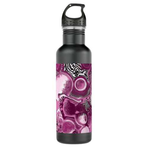 Pink Magenta and Black Fluid Art Pour Painting Stainless Steel Water Bottle