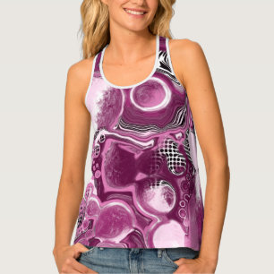Pink, Magenta and Black Fluid Art Pour Painting   Tank Top