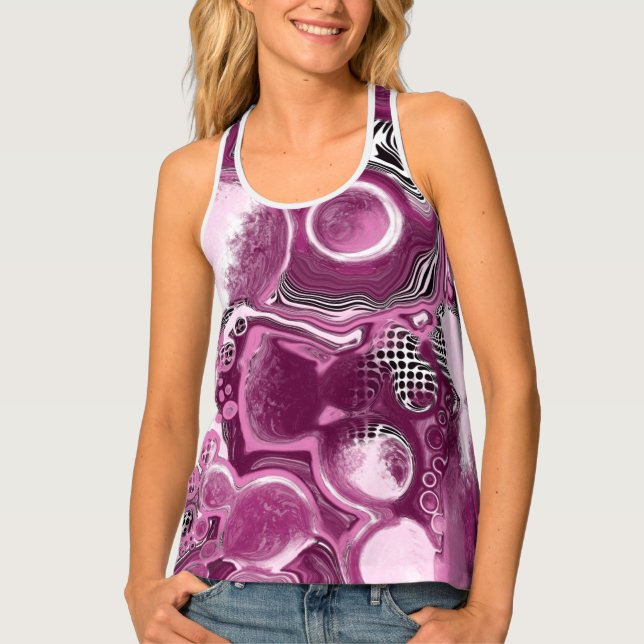 Pink, Magenta and Black Fluid Art Pour Painting   Tank Top (Front)