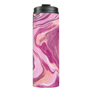 Pink, Magenta and Black Fluid Art Pour Painting    Thermal Tumbler