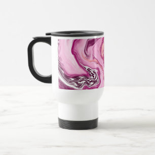 Pink, Magenta and Black Fluid Art Pour Painting   Travel Mug