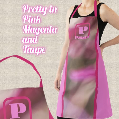 Pink Magenta and Taupe Abstract Chic Monogrammed Apron