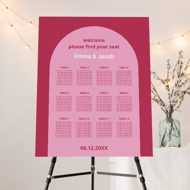 Pink Magenta Arch 12 Table Seating Chart Foam Board (In Situ (Stand))