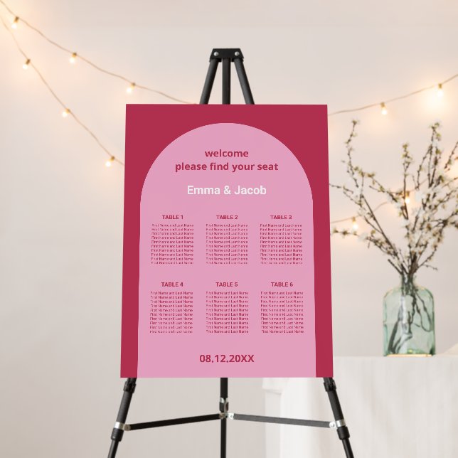 Pink Magenta Arch 6 Table Seating Chart Foam Board (In Situ (Stand))