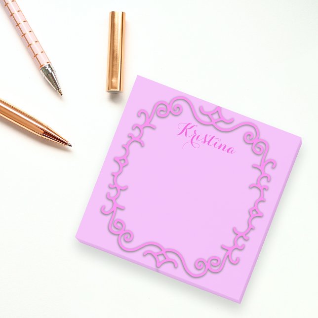 Pink Magenta Baroque Antique Frame Personalized Post-it Notes (Creator Uploaded)
