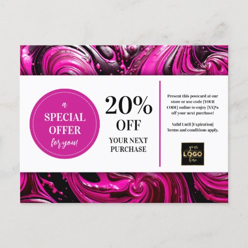 Pink Magenta Black Swirls Coupon Discount Postcard