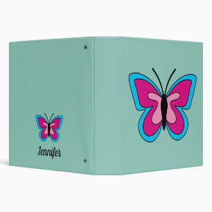 Pink Magenta Blue Butterfly   Add Name 3 Ring Binder