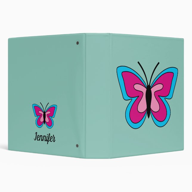 Pink Magenta Blue Butterfly | Add Name 3 Ring Binder (Background)