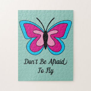 Pink Magenta Blue Butterfly Add Text Jigsaw Puzzle