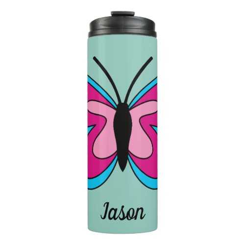 Pink Magenta Blue Butterfly  Add Text Thermal Tumbler
