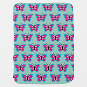 Pink Magenta Blue Butterfly Baby Blanket