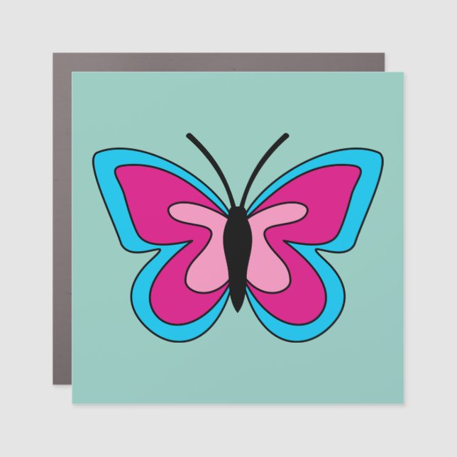 Pink Magenta Blue Butterfly Car Magnet (Front)