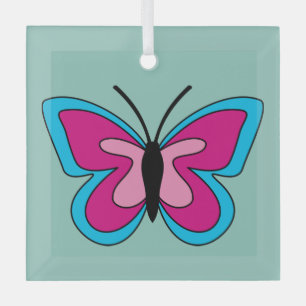 Pink Magenta Blue Butterfly Glass Ornament