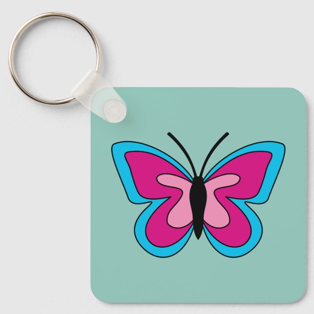 Pink Magenta Blue Butterfly Keychain (Front)