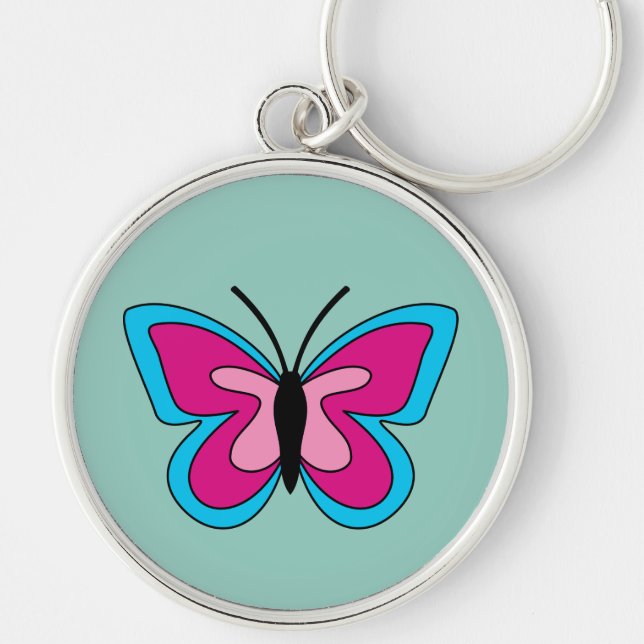 Pink Magenta Blue Butterfly Keychain (Front)