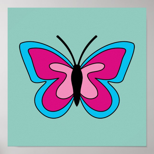 Pink Magenta Blue Butterfly Poster (Front)