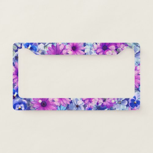Pink Magenta Blue Floral Pattern License Plate Frame