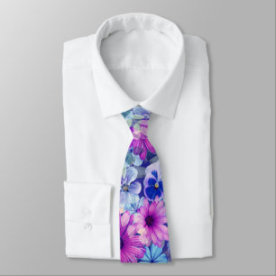 Pink Magenta Blue Floral Pattern Neck Tie