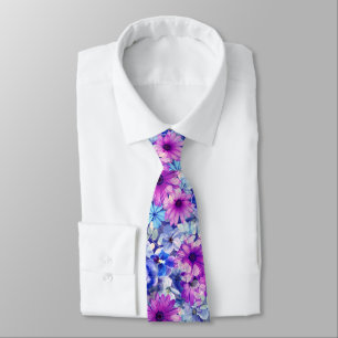 Pink Magenta Blue Floral Pattern Neck Tie