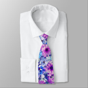 Pink Magenta Blue Floral Pattern Neck Tie