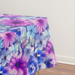 Pink Magenta Blue Floral Pattern Tablecloth