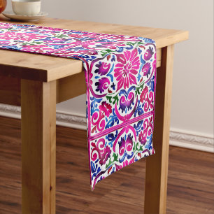 Pink magenta blue Majolica Spanish Mexican tiles  Medium Table Runner