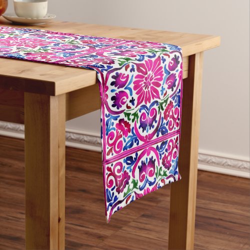 Pink magenta blue Majolica Spanish Mexican tiles  Medium Table Runner