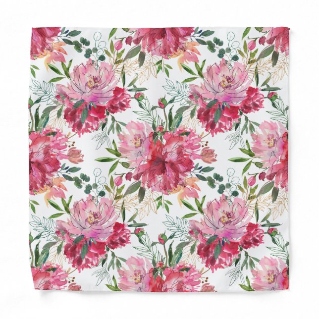 Pink Magenta Blush Roses Floral Pocket Square Bandana (Front)