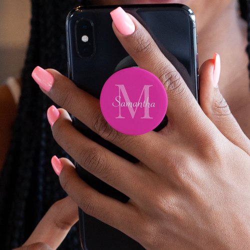 Pink Magenta Custom Monogram and Name  PopSocket