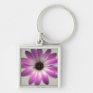 Pink Magenta Daisy on Cream Leather Print Keychain